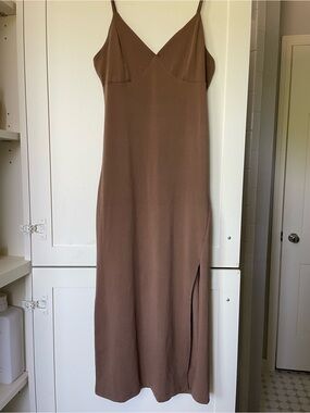 Ambiance Brown Slip Midi Dress with Side Slit